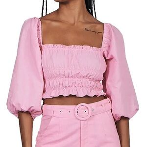 Pink puff sleeve crop top